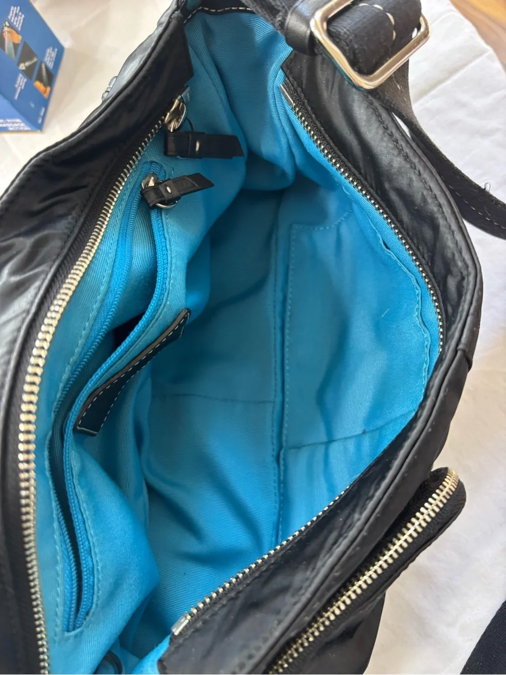 Vintage Coach Black Goth Punk Aesthetic Crossbody with Bright Blue Interior - Picture 8 of 15